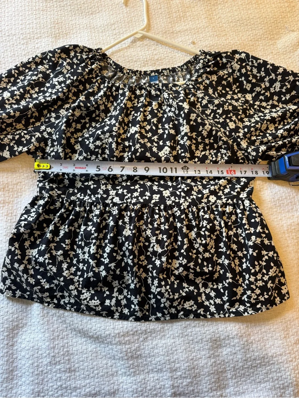 Old Navy Black and White Floral Peplum Blouse